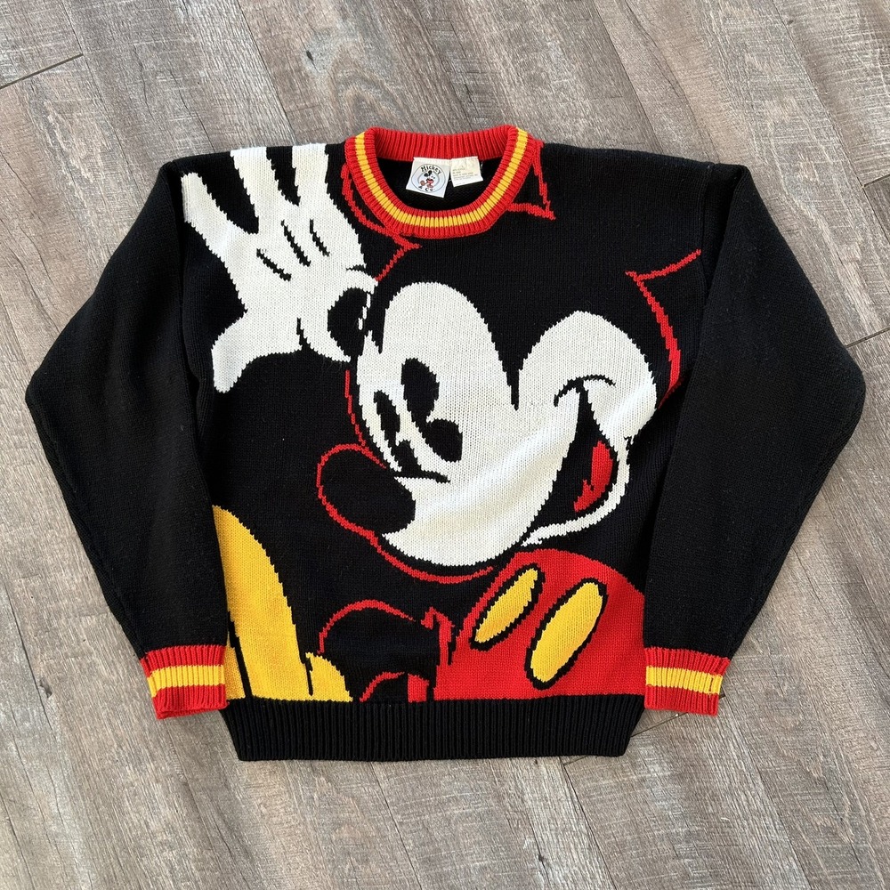 Vintage 80s Mickey Mouse Sweater Walt Disney AOP Large Knit Disney fall winter L